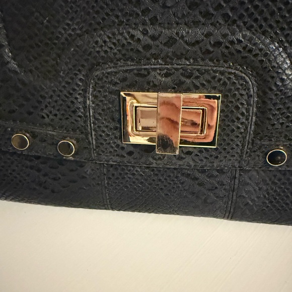 Cache Black Python-Embossed Convertible Clutch with Gold Hardware - Picture 2 of 5